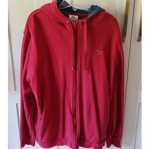 Lacoste Hoodie Mens 8 Red Full Zip Sweatshirt Jacket Y2K Casual Streetwear